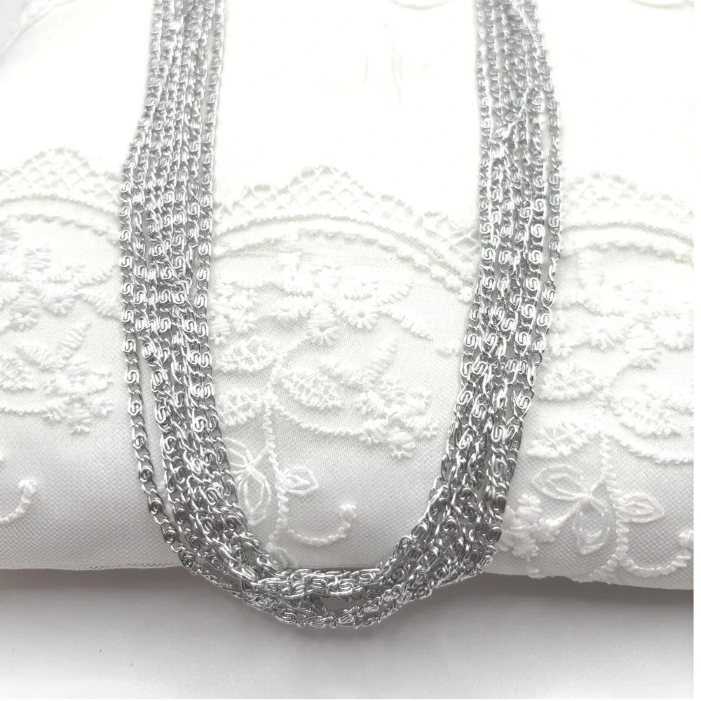 Sarah Coventry Vintage Silver‎ Tone 7 Strand Textured Link Chain Necklace 17.5